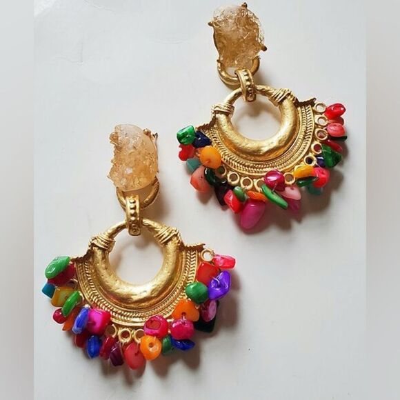 Multicolor Stone Drop Earrings - Picture 3 of 13